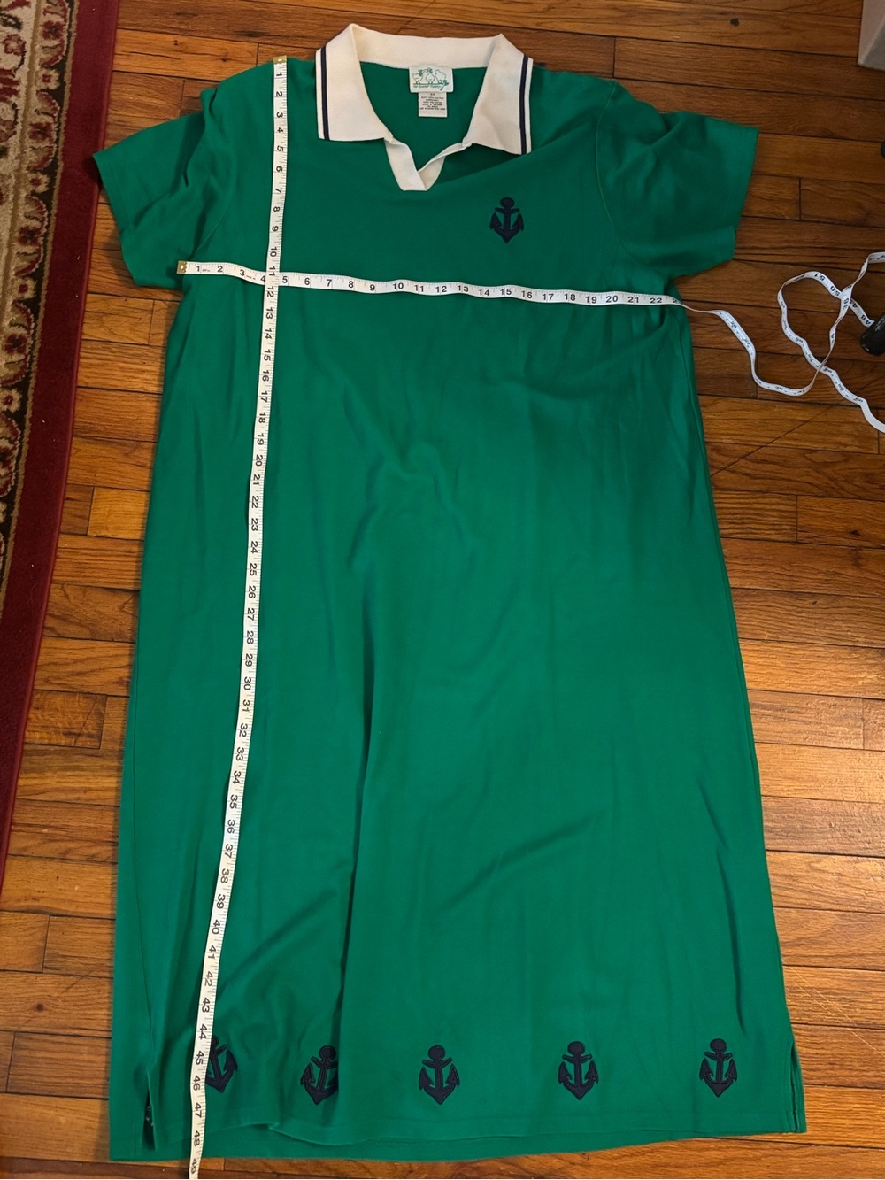 Quacker Factory Green Polo Midi Dress with White Collar and Navy Trim